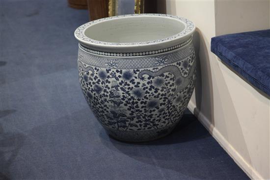 A pair of massive Chinese blue and white jardinieres or fish bowls, of recent manufacture, diam.62.5cm